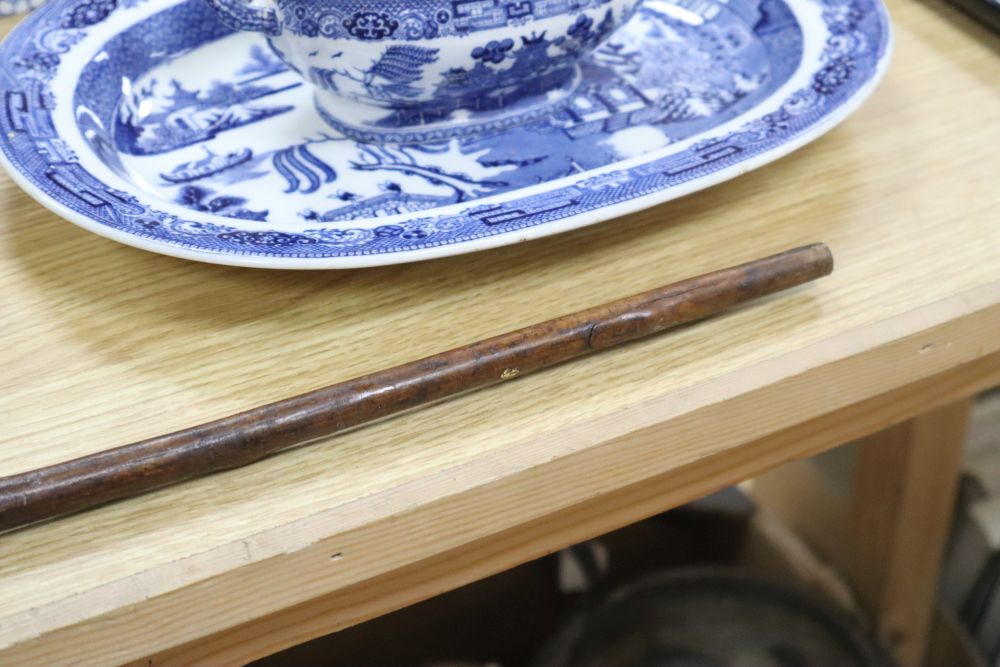 A carved hawthorn walking cane, length 85cm